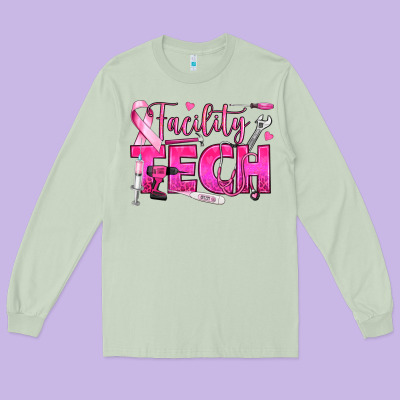 Breast Cancer Facility Tech Long Sleeve Tee Designed By Texasbilliewilder