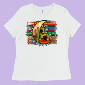 Desert Moon With Serape Background Ladies Tee Designed By Jasminsmagicworld