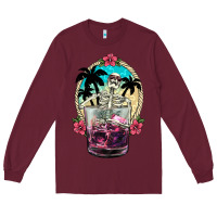 Burgundy summer skeleton cocktail Long Sleeve Tee - NancyCooperArtShop