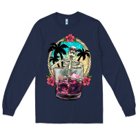 Navy summer skeleton cocktail Long Sleeve Tee - NancyCooperArtShop