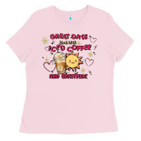 Bubblegum Pink great days start with iced coffee and gratitude Ladies Tee - MaliasSmallBusiness