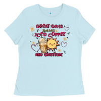 Baby Blue great days start with iced coffee and gratitude Ladies Tee - MaliasSmallBusiness