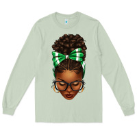 Matcha Afro Messy Bun Green and White Bow Long Sleeve Tee - texasbilliewilder