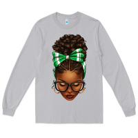 Moon Dust Afro Messy Bun Green and White Bow Long Sleeve Tee - texasbilliewilder