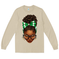 Mushroom Afro Messy Bun Green and White Bow Long Sleeve Tee - texasbilliewilder