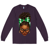 Plum Afro Messy Bun Green and White Bow Long Sleeve Tee - texasbilliewilder