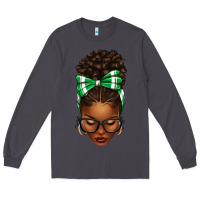 Smoke Afro Messy Bun Green and White Bow Long Sleeve Tee - texasbilliewilder