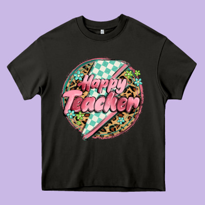 Happy Teacher Lighting Bolt Heavy Core Tee Designed By Maliassmallbusiness