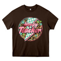 Chocolate Brown happy teacher lighting bolt Heavy Core Tee - MaliasSmallBusiness