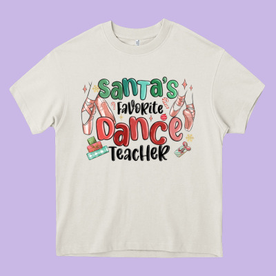 Santa's Favorite Dance Teacher Heavy Core Tee Designed By Maliassmallbusiness