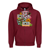 Burgundy 90s country caassette tapes Zipper Hoodie - OliviaCreatesArt