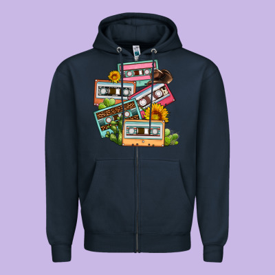 90s Country Caassette Tapes Zipper Hoodie Designed By Oliviacreatesart