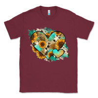 Burgundy Leopard Sunflower Cowhide Glitter Heart Classic Tee - RanaPortraitStore