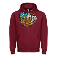 Burgundy cowhide leopard hearts Zipper Hoodie - OliviaCreatesArt