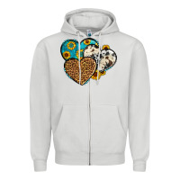 Dove Grey cowhide leopard hearts Zipper Hoodie - OliviaCreatesArt