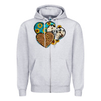 Heather Grey cowhide leopard hearts Zipper Hoodie - OliviaCreatesArt