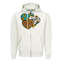 Oatmeal Heather cowhide leopard hearts Zipper Hoodie - OliviaCreatesArt