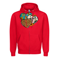 Red cowhide leopard hearts Zipper Hoodie - OliviaCreatesArt