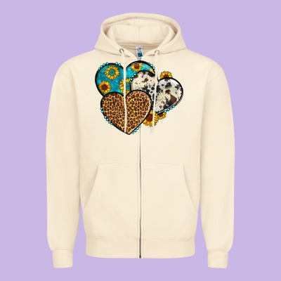 Cowhide Leopard Hearts Zipper Hoodie Designed By Oliviacreatesart
