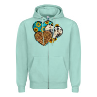 Seafoam cowhide leopard hearts Zipper Hoodie - OliviaCreatesArt