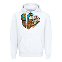 White cowhide leopard hearts Zipper Hoodie - OliviaCreatesArt