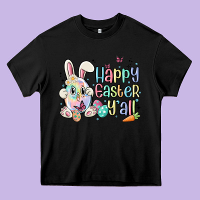 Happy Easter Y'all Heavy Core Tee Designed By Maliassmallbusiness