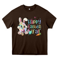 Chocolate Brown happy easter y'all Heavy Core Tee - MaliasSmallBusiness