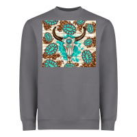 Gemstone Bull Skull Leopard Heavyweight Sweatshirt | Teevron