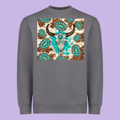 Gemstone Bull Skull Leopard Heavyweight Sweatshirt Designed By Tumblerdesignbyshophia