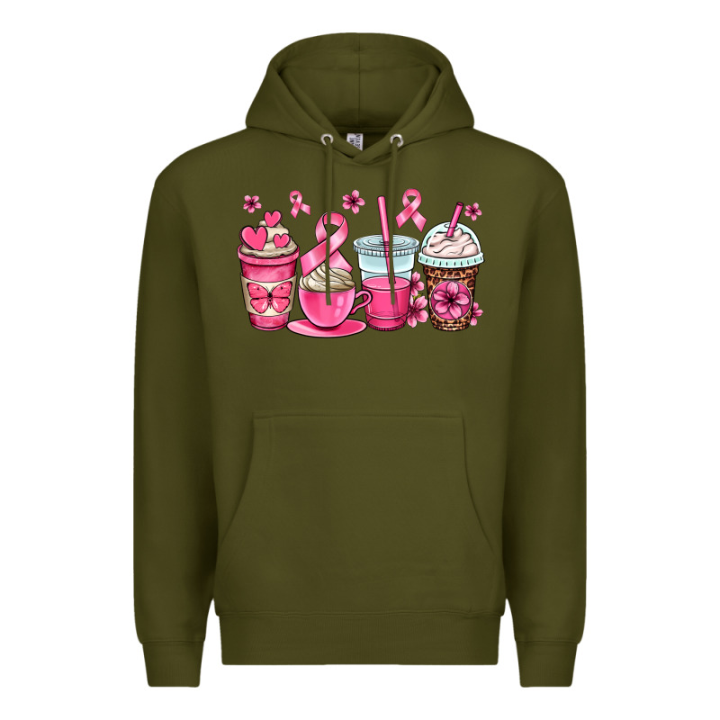 Breast Cancer Coffee Cups Premium Hoodie by OliviaCreatesArt | Teevron
