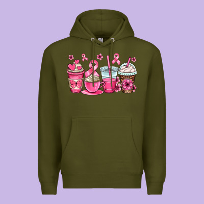 Breast Cancer Coffee Cups Premium Hoodie Designed By Oliviacreatesart