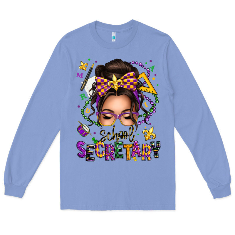 Mardi Gras School Secretary Caucasian Messy Bun Long Sleeve Tee by texasbilliewilder | Teevron