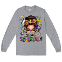 Heather Grey mardi gras school secretary caucasian messy bun Long Sleeve Tee - texasbilliewilder
