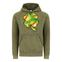 Vintage Olive st. patrick's day clover softball Vintage Hoodie - Artiststas