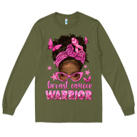 Army Green afro messy bun breast cancer warrior Long Sleeve Tee - texasbilliewilder