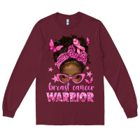 Burgundy afro messy bun breast cancer warrior Long Sleeve Tee - texasbilliewilder