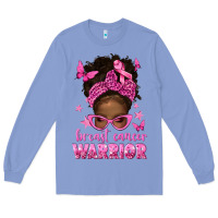 Colony Blue afro messy bun breast cancer warrior Long Sleeve Tee - texasbilliewilder