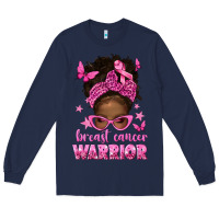 Navy afro messy bun breast cancer warrior Long Sleeve Tee - texasbilliewilder