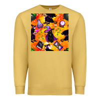 Halloween Cat And Witch Seamless Pattern Premium Sweatshirt | Teevron