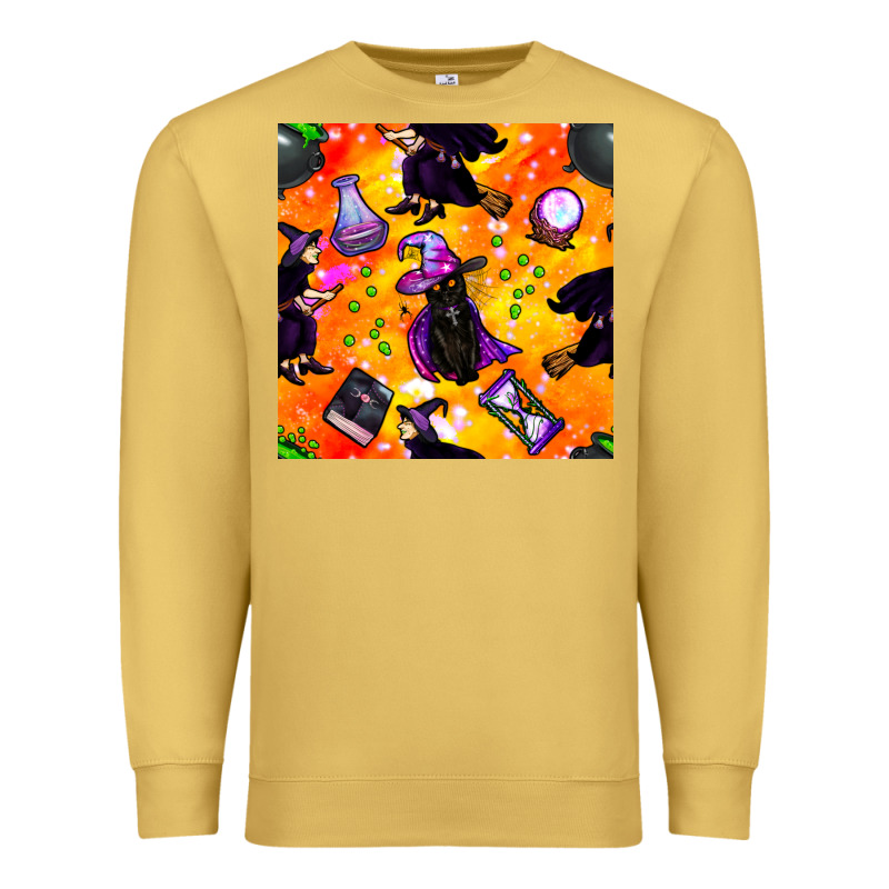 Halloween Cat And Witch Seamless Pattern Premium Sweatshirt by BundleAndBundleShop | Teevron