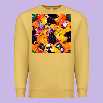 Halloween Cat And Witch Seamless Pattern Premium Sweatshirt Designed By Bundleandbundleshop