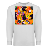 Dove Grey halloween cat and witch seamless pattern Premium Sweatshirt - BundleAndBundleShop
