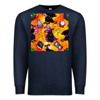Navy halloween cat and witch seamless pattern Premium Sweatshirt - BundleAndBundleShop