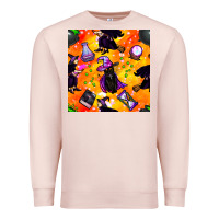 Pale Pink halloween cat and witch seamless pattern Premium Sweatshirt - BundleAndBundleShop
