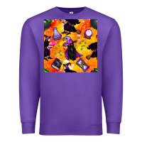 Purple halloween cat and witch seamless pattern Premium Sweatshirt - BundleAndBundleShop