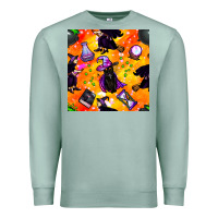 Seafoam halloween cat and witch seamless pattern Premium Sweatshirt - BundleAndBundleShop
