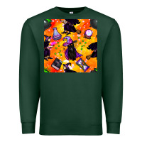 Sports Green halloween cat and witch seamless pattern Premium Sweatshirt - BundleAndBundleShop