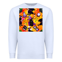 White halloween cat and witch seamless pattern Premium Sweatshirt - BundleAndBundleShop