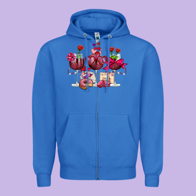 Valentine's Day Wine Glasses Zipper Hoodie Designed By Oliviacreatesart