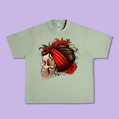 Bandana And Roses Skull Urban Heavy Tee Designed By Jasminsmagicworld